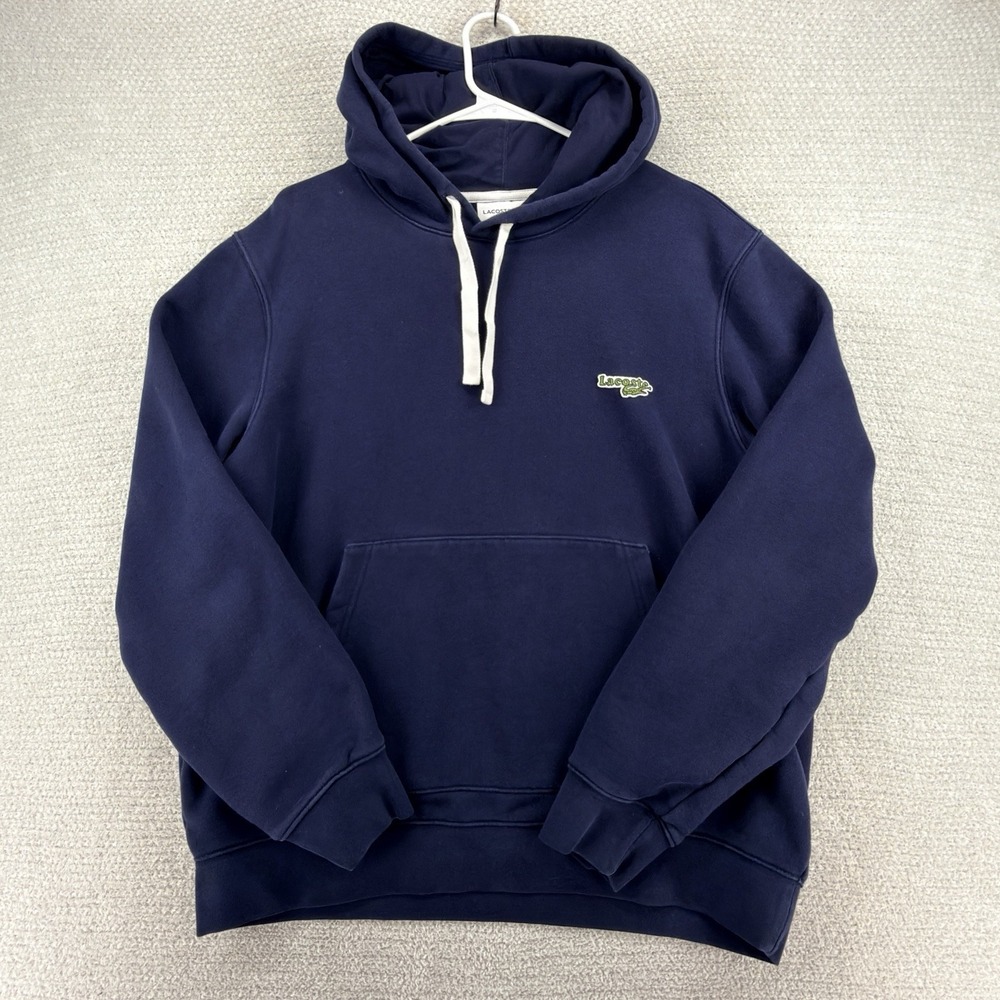 Lacoste New Icon Hoodie Mens XL Navy Blue Cotton Pullover Croc Logo Heavyweight